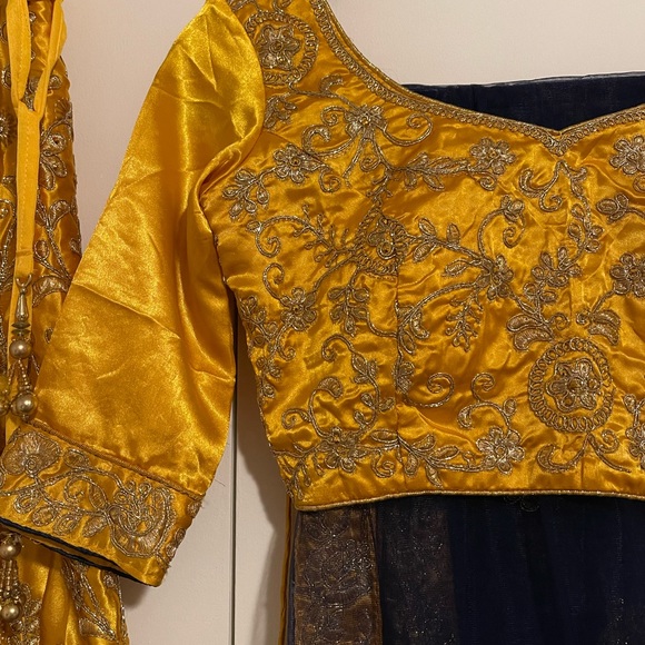 Yellow Embroidered Satin Lehenga (Semi-Stitched) - Picture 5 of 7